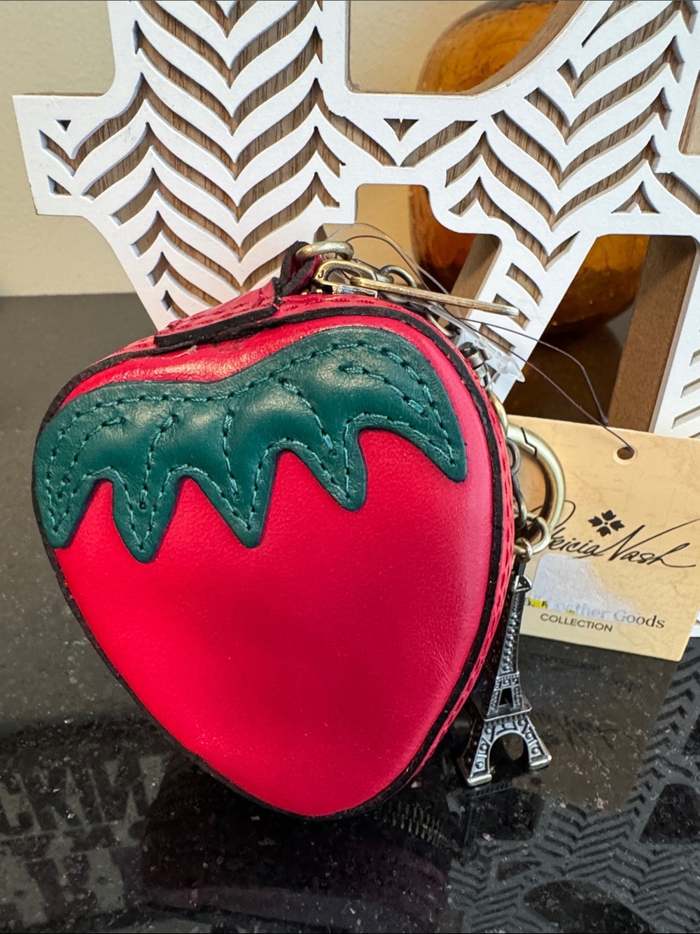 Patricia Nash Red Strawberry Mini Coin Purse with Green Top